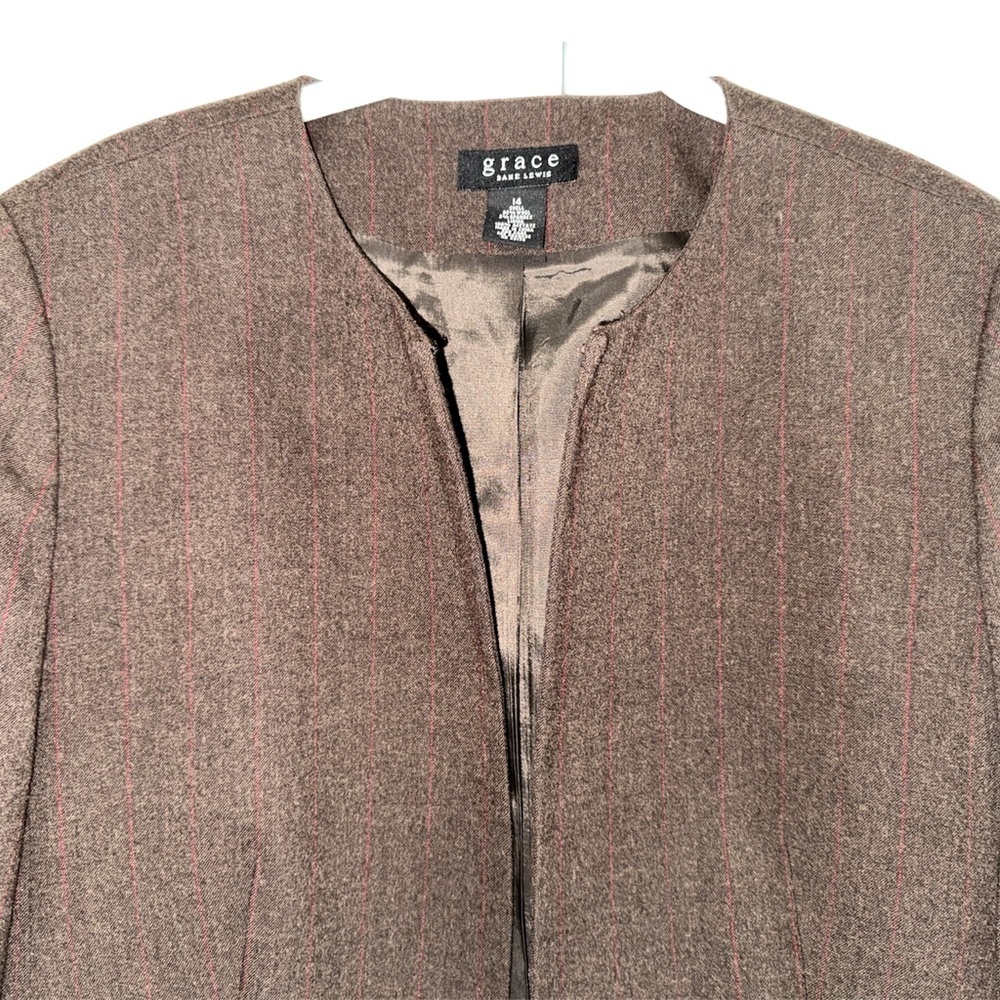 Grace Dane Lewis Brown Striped Long Wool Blend Blazer-like Coat, Size 14 - Picture 2 of 7
